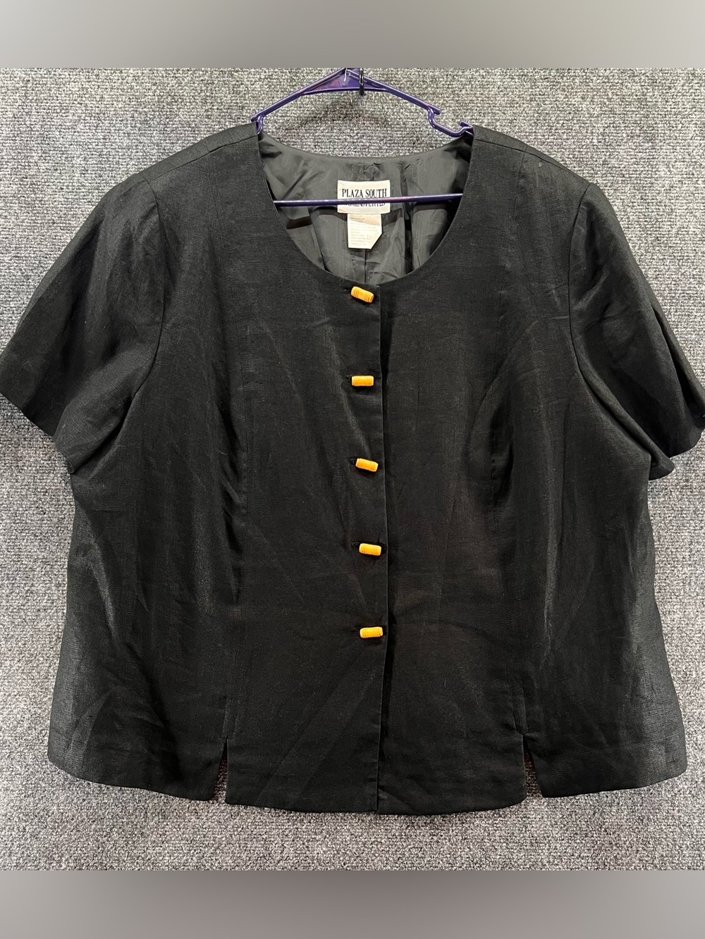 Vtg Plaza South Short Sleeve Blazer 24WP Petite Black Linen Blend Career Work
